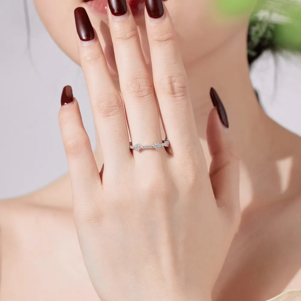 925 Sterling Silver Zirconia Flower Band Ring 70100244 - image5