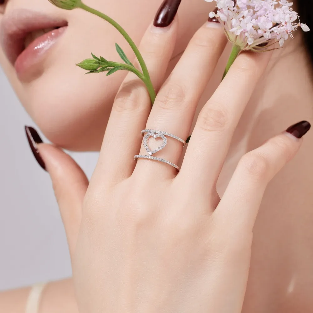 925 Sterling Silver Unique Heart Zirconia Band Ring 70100246 - image1