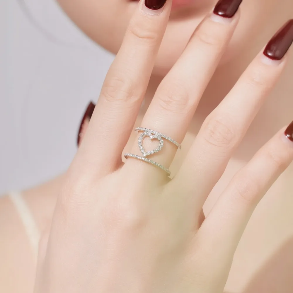 925 Sterling Silver Unique Heart Zirconia Band Ring 70100246 - image2