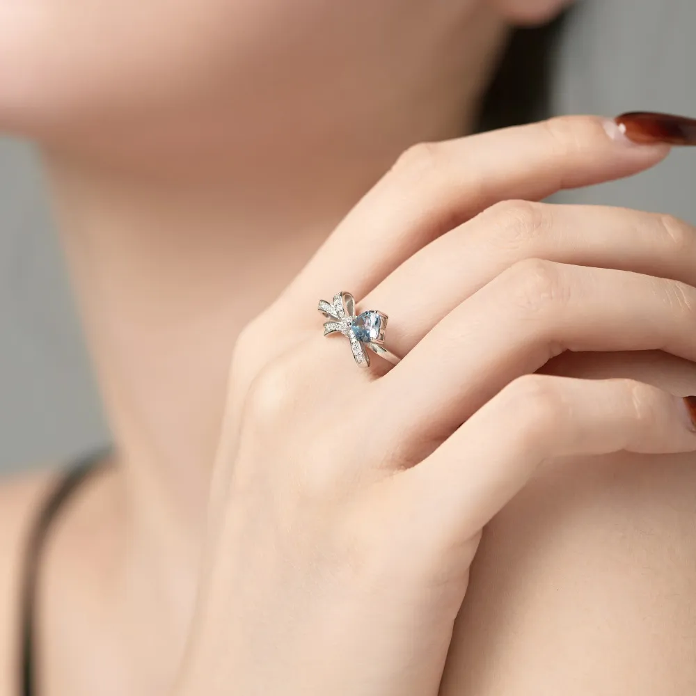 925 Sterling Silver Luxury Bow Zirconia Band Ring 70100248 - image2