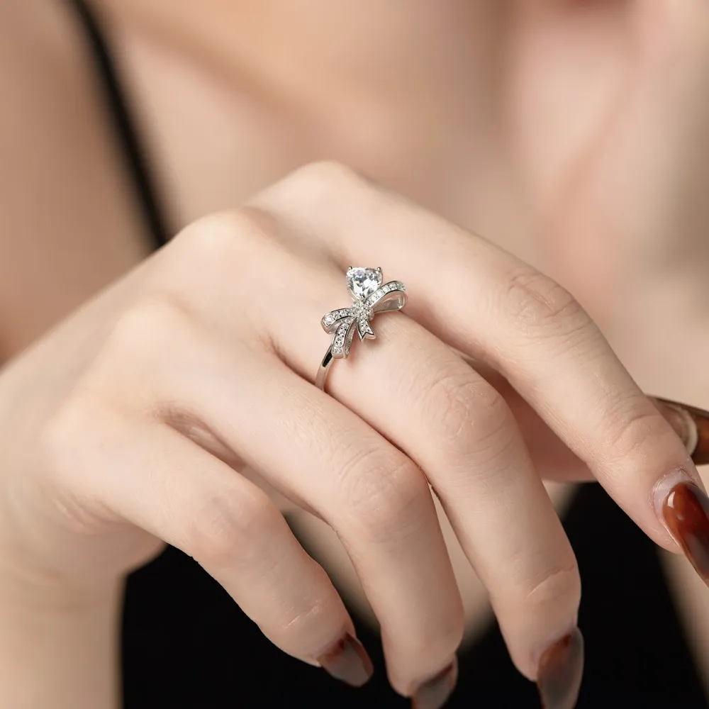 925 Sterling Silver Luxury Bow Zirconia Band Ring 70100248 - image4