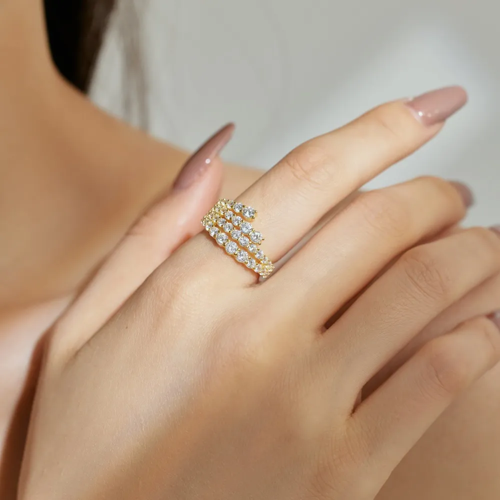 925 Sterling Silver Irregular Layers Zirconia Band Ring 70100249 - image1