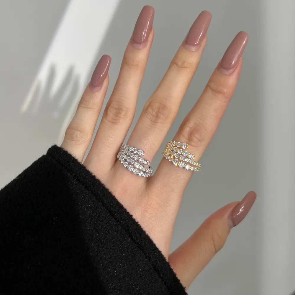 925 Sterling Silver Irregular Layers Zirconia Band Ring 70100249 - image2