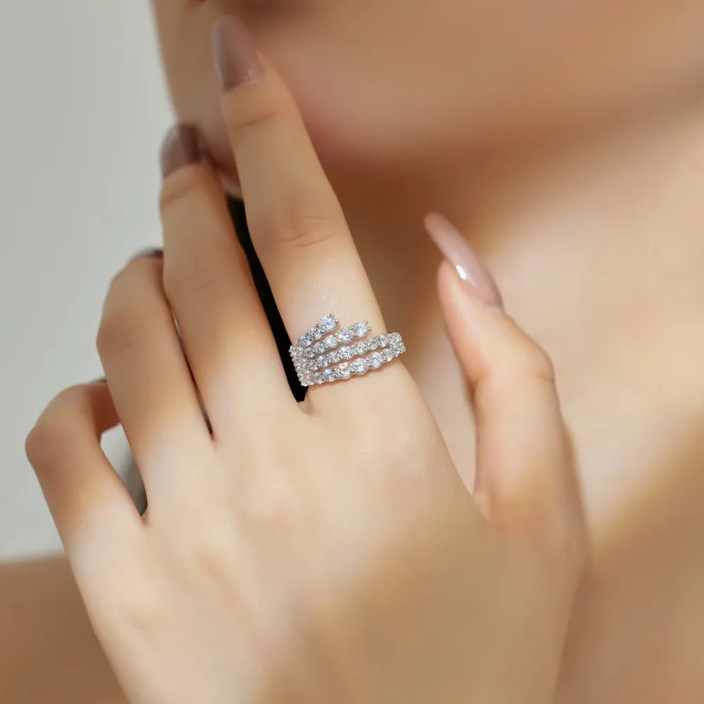 925 Sterling Silver Irregular Layers Zirconia Band Ring 70100249 - image4