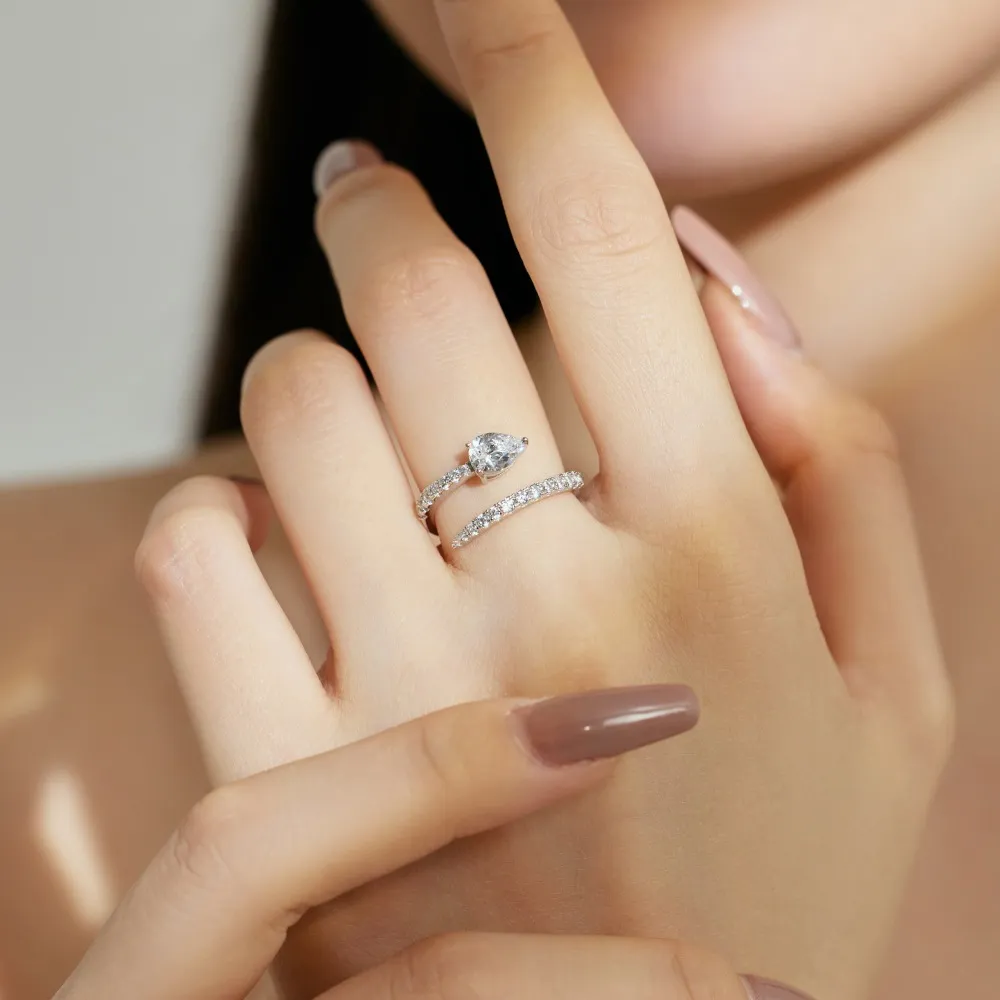 925 Sterling Silver Waterdrop Snake Zirconia Band Ring 70100252 - image1