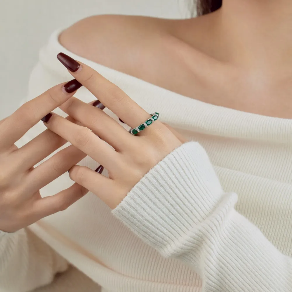 925 Sterling Silver Vintage Emerald Zirconia Band Ring 70100257 - image2