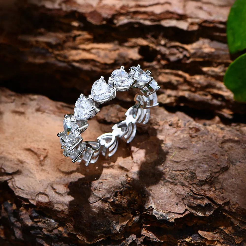 925 Sterling Silver 8A Zirconia Love Heart Band Ring 70100260 - image1