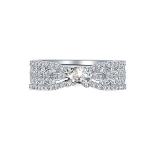 925 Sterling Silver Leaf Zirconia Emerald Band Ring 70100270