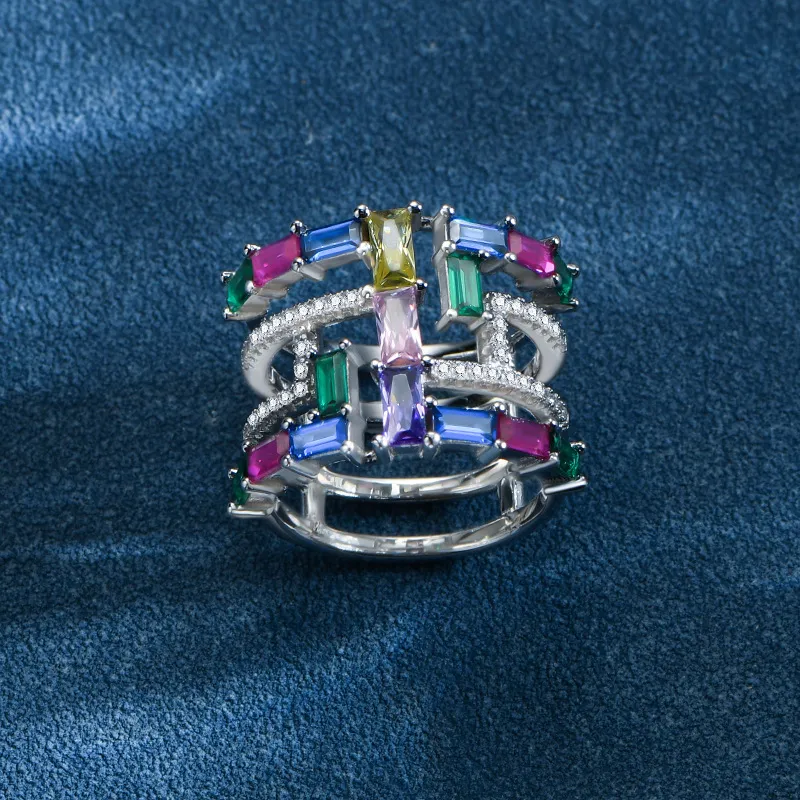 925 Sterling Silver Unique Rainbow Zirconia Band Ring 70100277 - image2