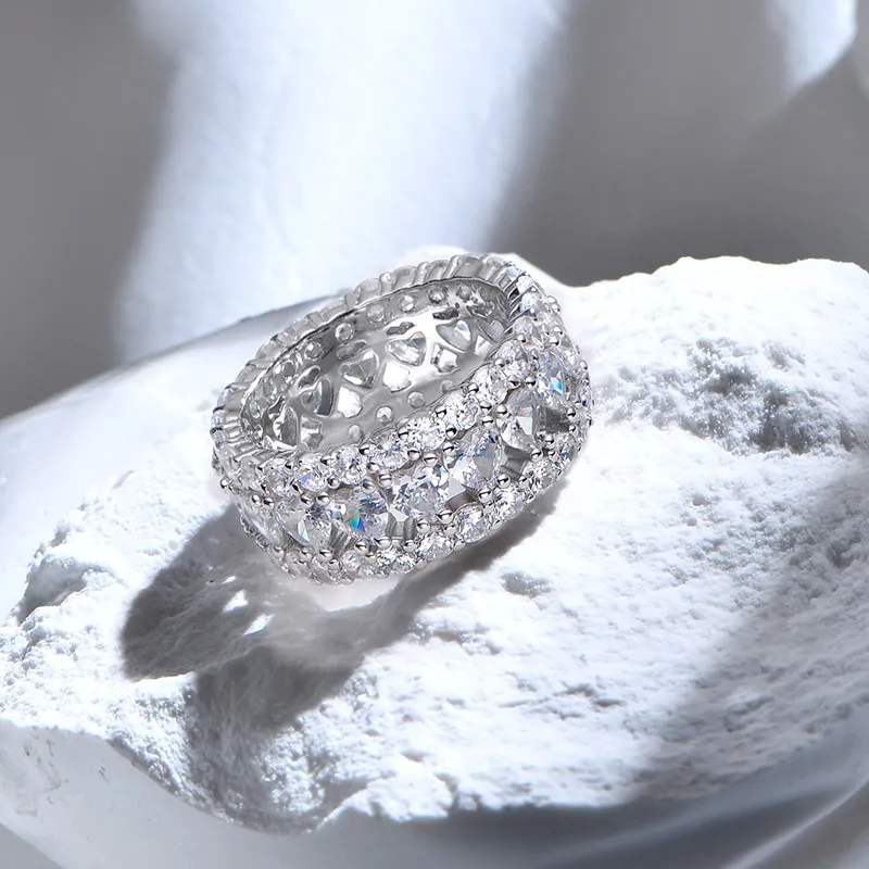925 Sterling Silver Love Heart Zirconia Band Ring 70100278 - image2