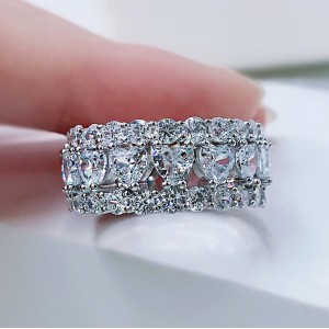 925 Sterling Silver Love Heart Zirconia Band Ring 70100278