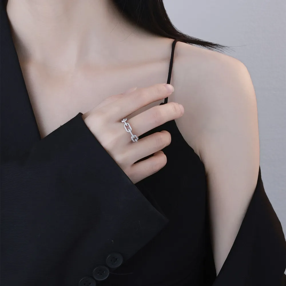 925 Sterling Silver Hiphop Chain Zirconia Band Ring 70100279 - image1