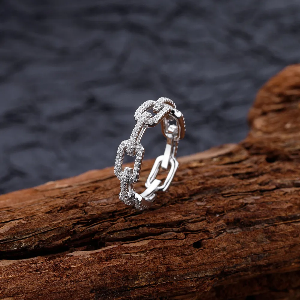 925 Sterling Silver Hiphop Chain Zirconia Band Ring 70100279 - image2
