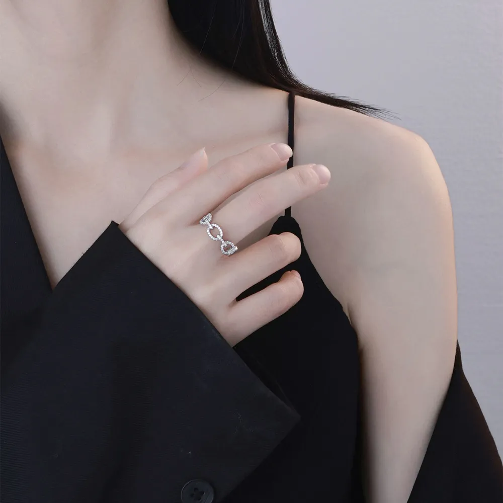 925 Sterling Silver Unique Chain Zirconia Band Ring 70100282 - image1