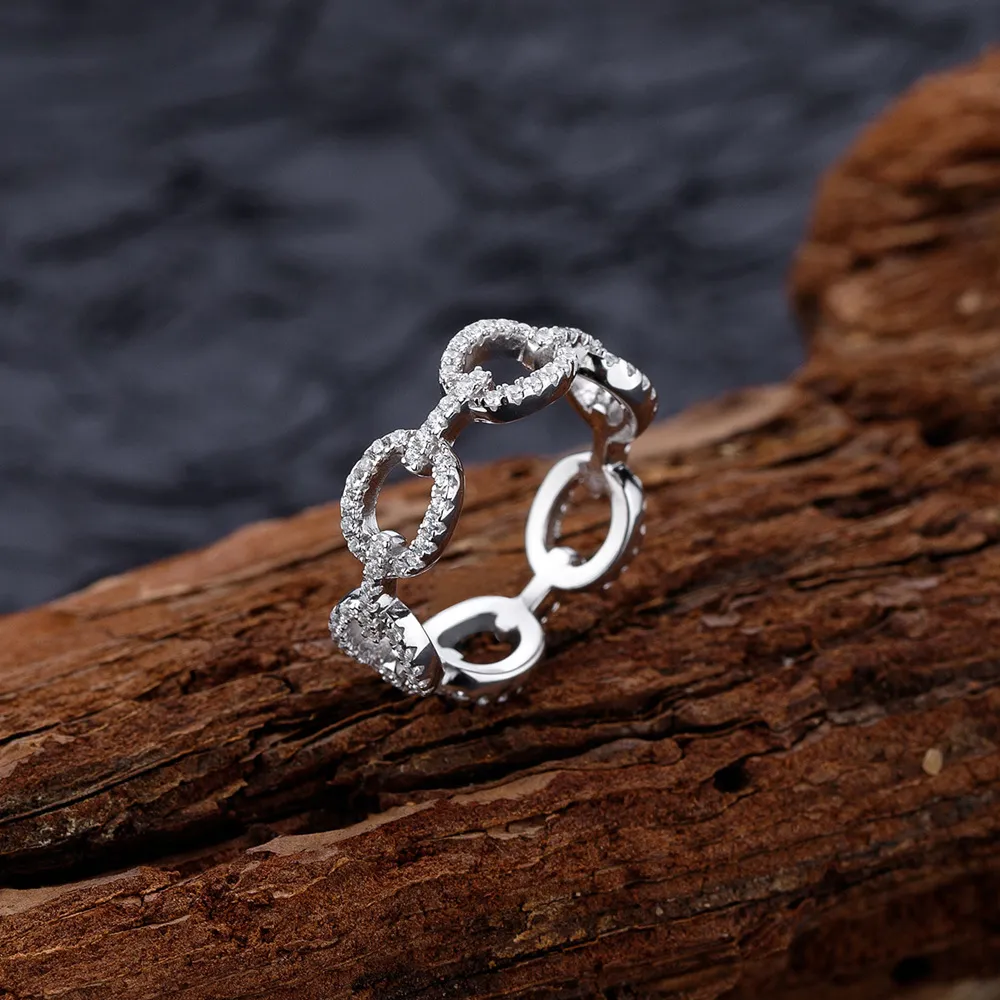 925 Sterling Silver Unique Chain Zirconia Band Ring 70100282 - image2