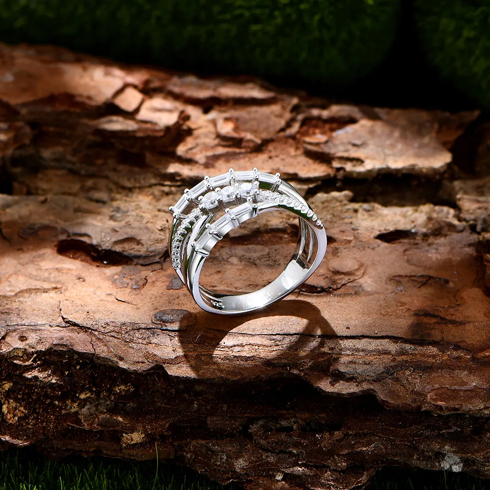 925 Sterling Silver Layers Line Zirconia Band Ring 70100283 - image1