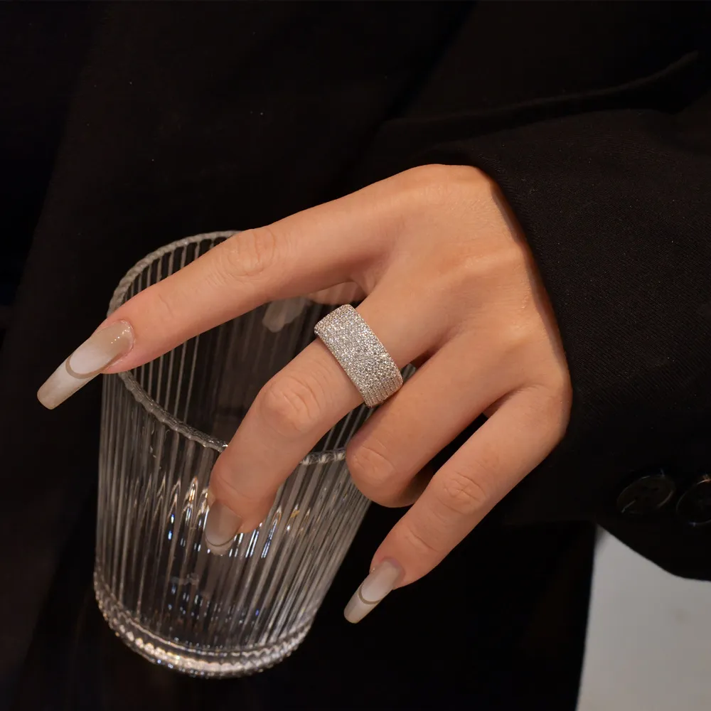 925 Sterling Silver Party Zirconia Wide Band Ring 70100287 - image1