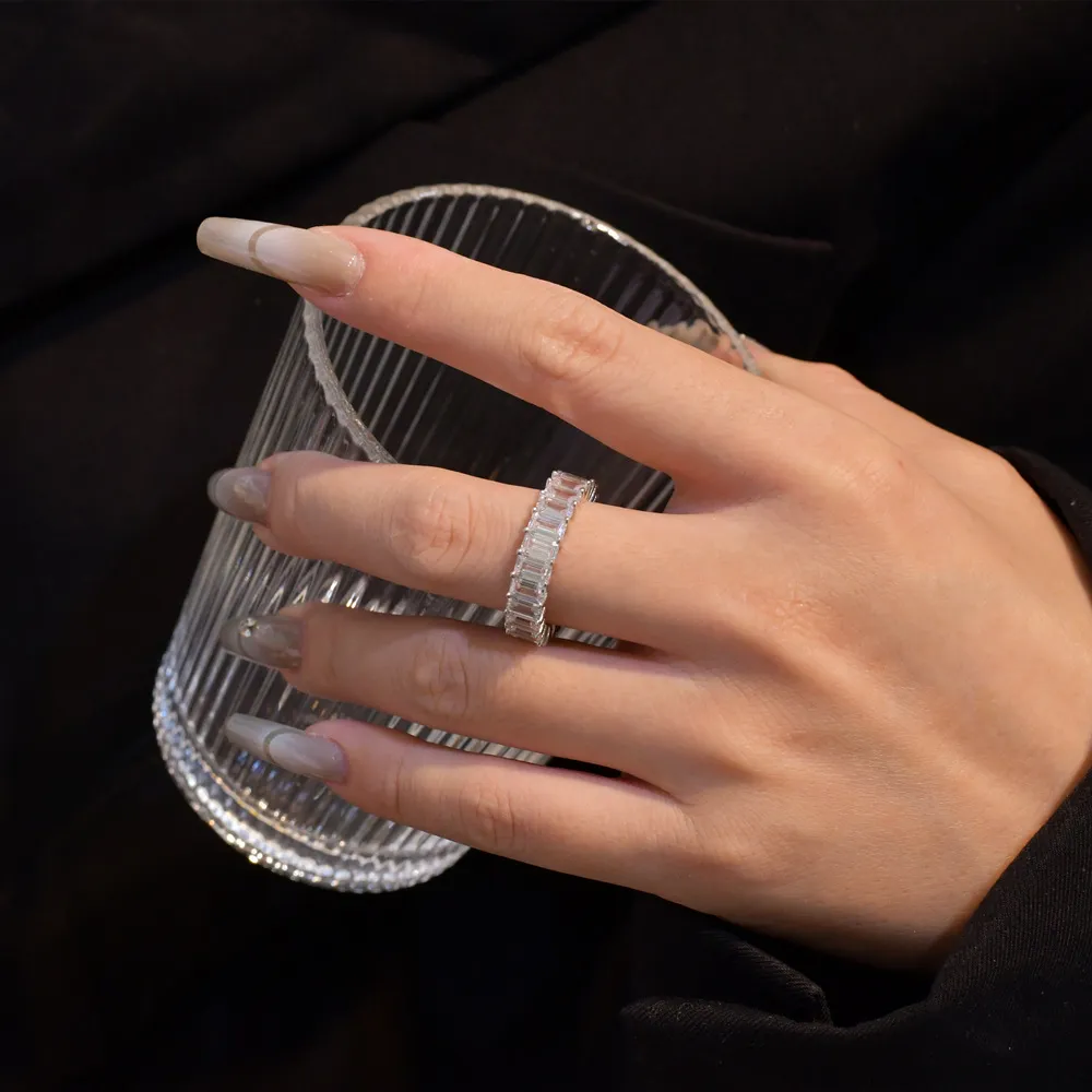 925 Sterling Silver Luxury Rectangle Zirconia Band Ring 70100288 - image2