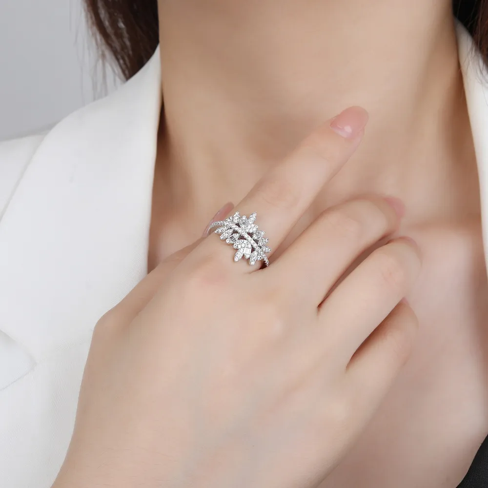 925 Sterling Silver Luxury Leaf Zirconia Band Ring 70100290 - image1
