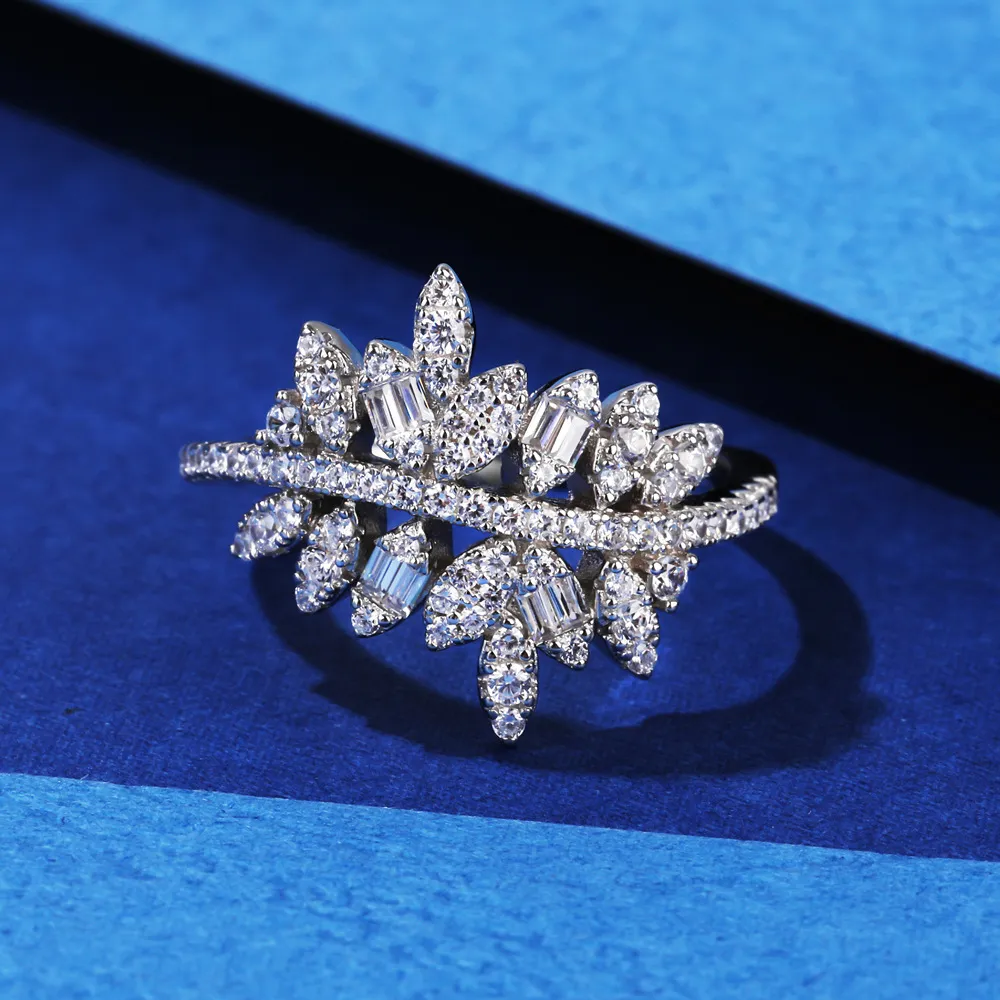 925 Sterling Silver Luxury Leaf Zirconia Band Ring 70100290 - image2