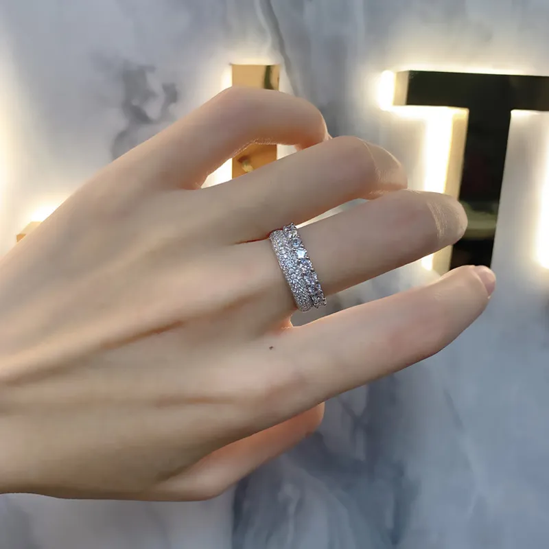 925 Sterling Silver Two Layers Zirconia Band Ring 70100298 - image1
