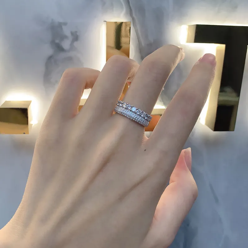 925 Sterling Silver Two Layers Zirconia Band Ring 70100298 - image2
