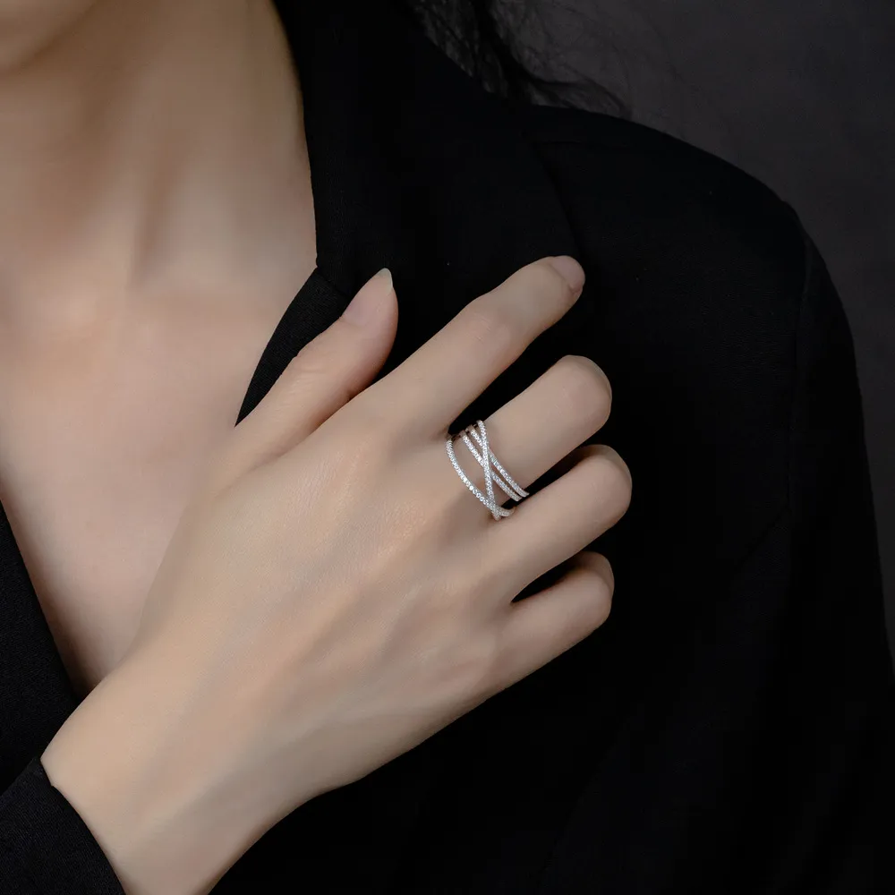 925 Sterling Silver Layers Twisted Zirconia Band Ring 70100300 - image1