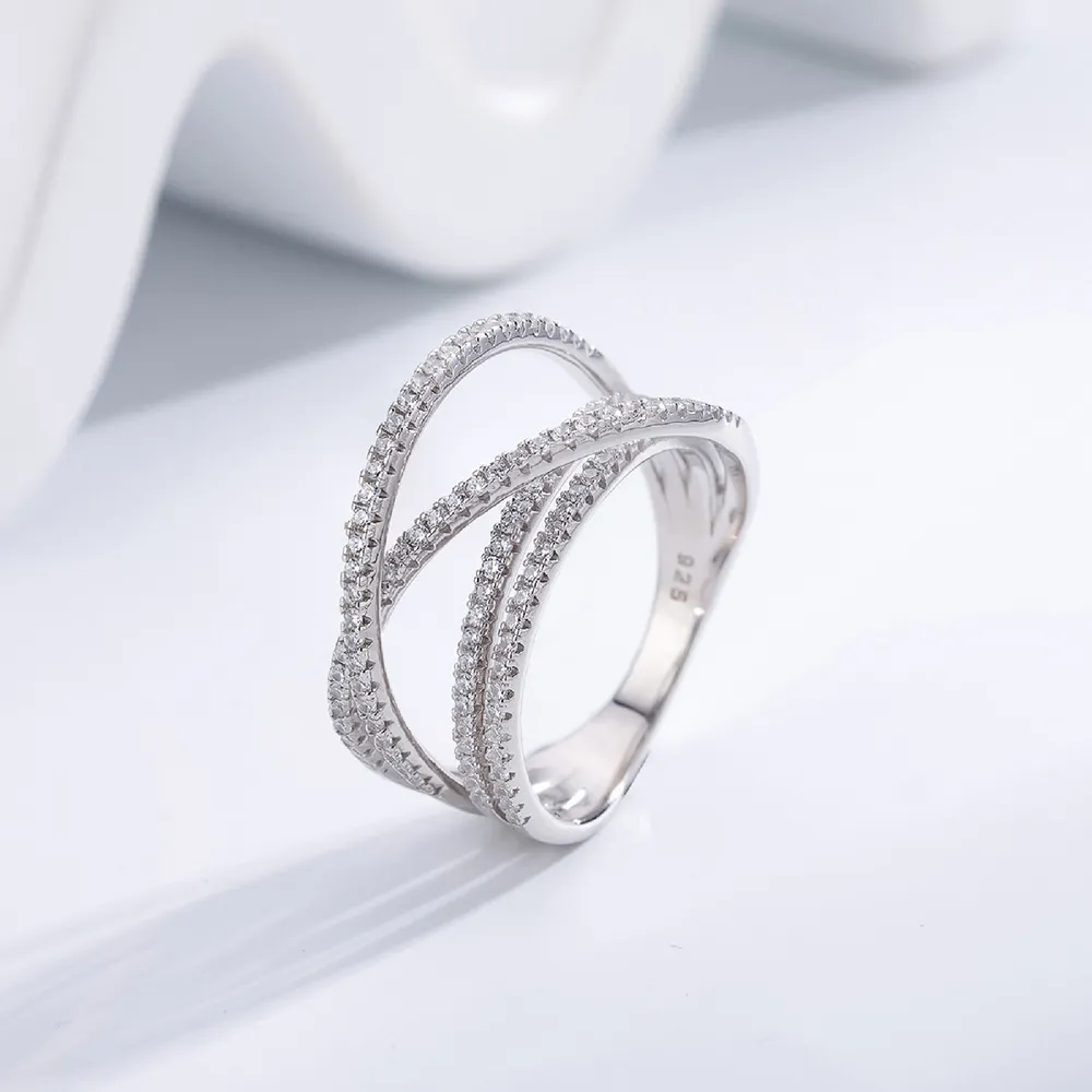 925 Sterling Silver Layers Twisted Zirconia Band Ring 70100300 - image2