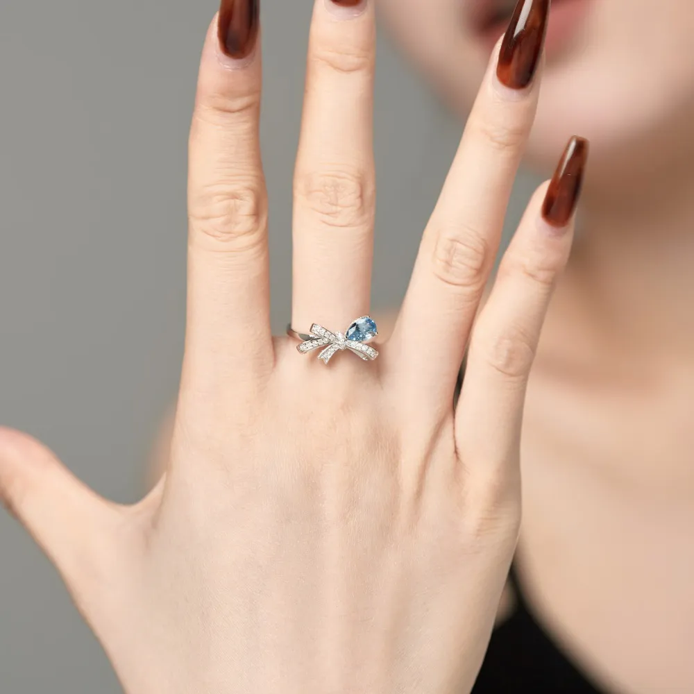 925 Sterling Silver Lovely Bow Zirconia Band Ring 70100301 - image1