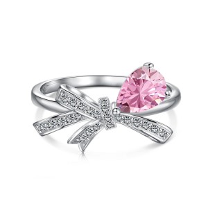 925 Sterling Silver Lovely Bow Zirconia Band Ring 70100301