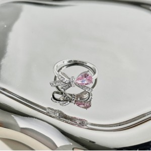 925 Sterling Silver Lovely Bow Zirconia Band Ring 70100301