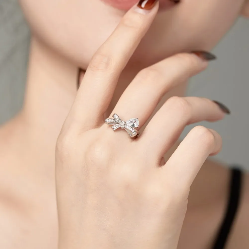 925 Sterling Silver Lovely Bow Zirconia Band Ring 70100301 - image3