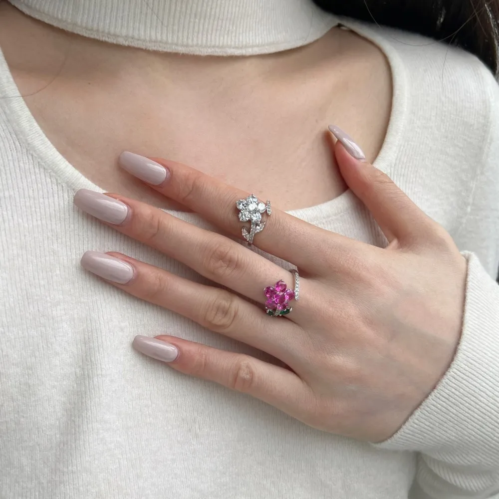 925 Sterling Silver Mariquesa Flower Zirconia Band Ring 70100302 - image2