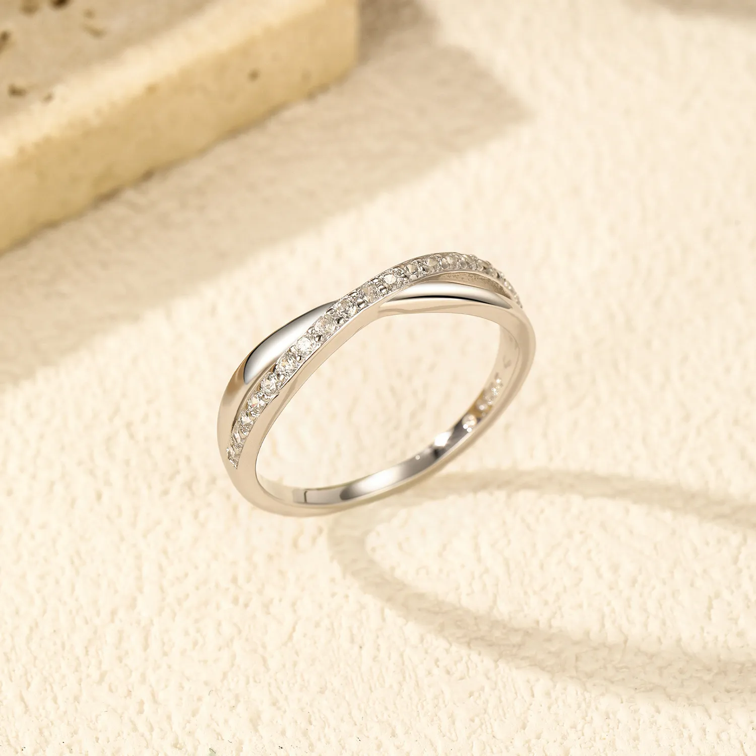 S925 Cross Line Zirconia Band Ring 70100304 - image2