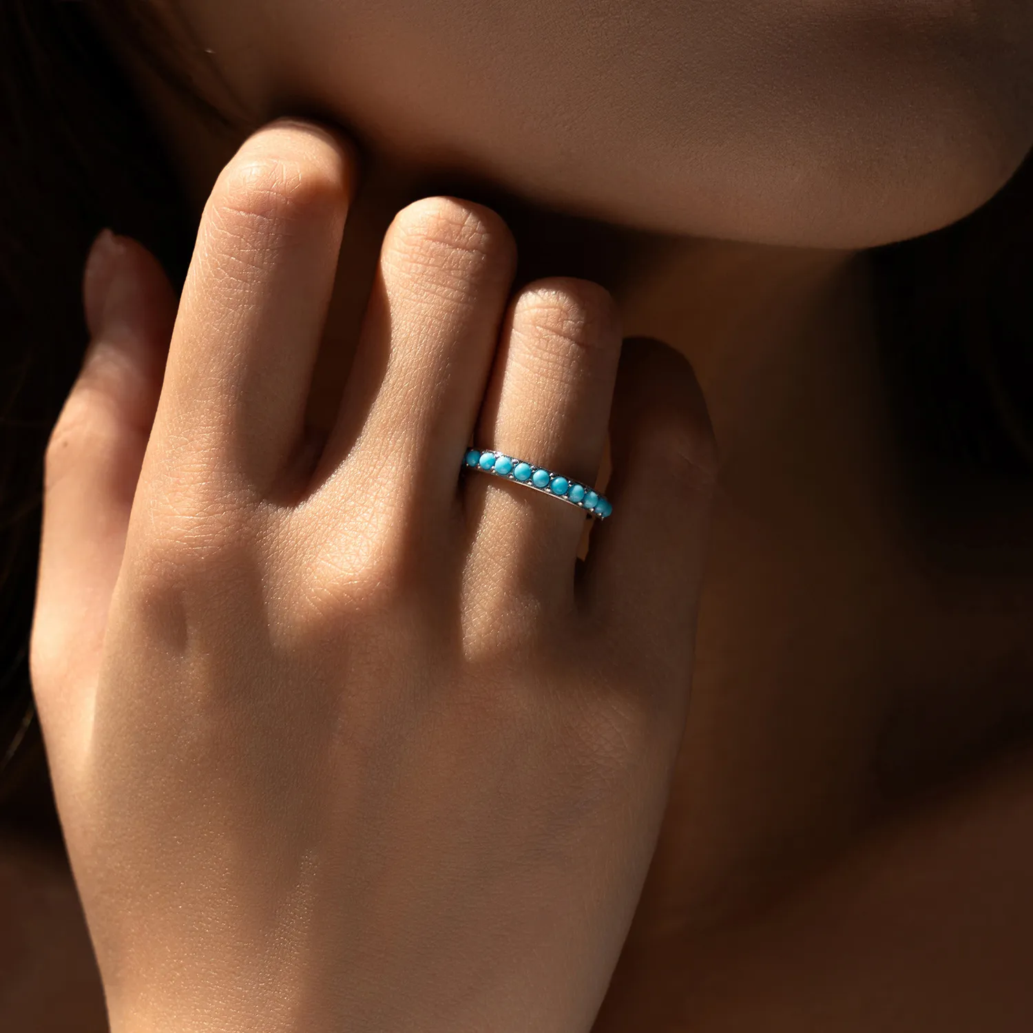 S925 Vintage Blue Turquoise Band Ring 70100305 - image1