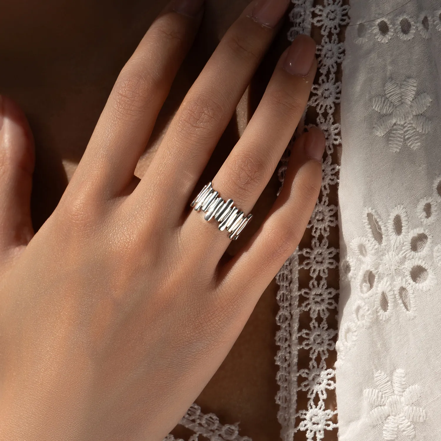 S925 Geometric Vintage Lines Band Ring 70100309 - image1