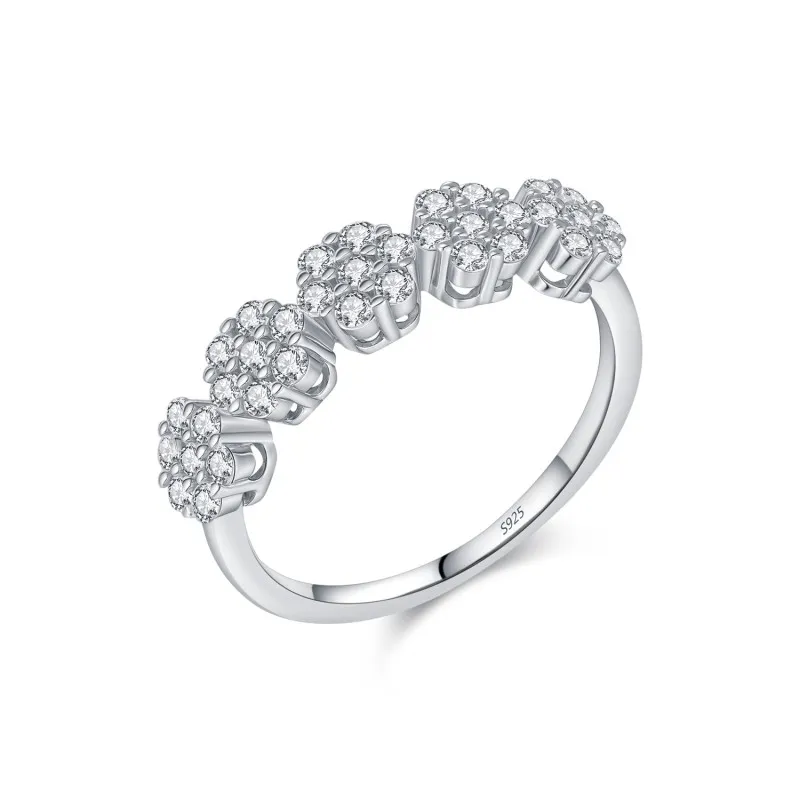 925 Sterling Silver Zirconia Flower Band Ring 70100310