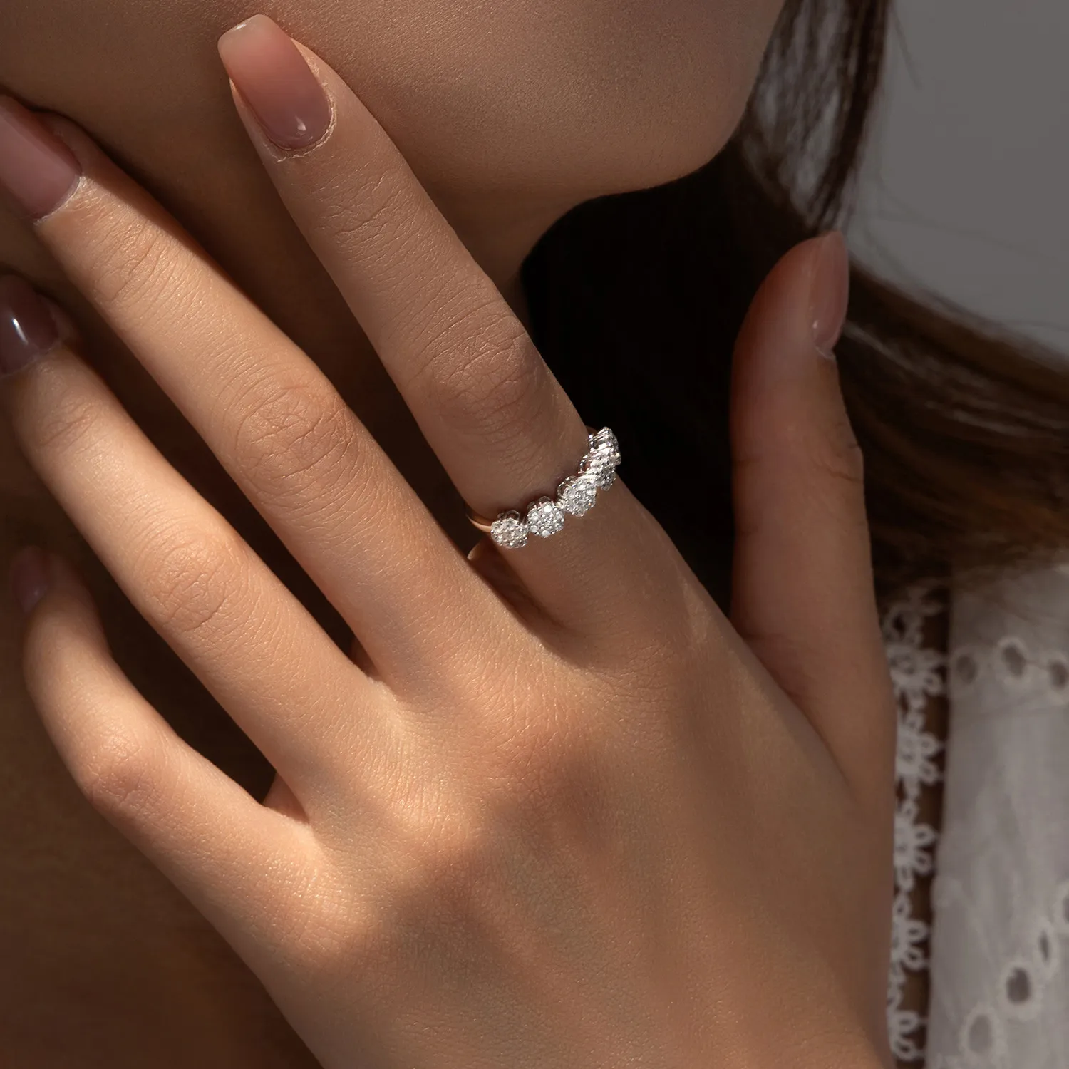 925 Sterling Silver Zirconia Flower Band Ring 70100310 - image1