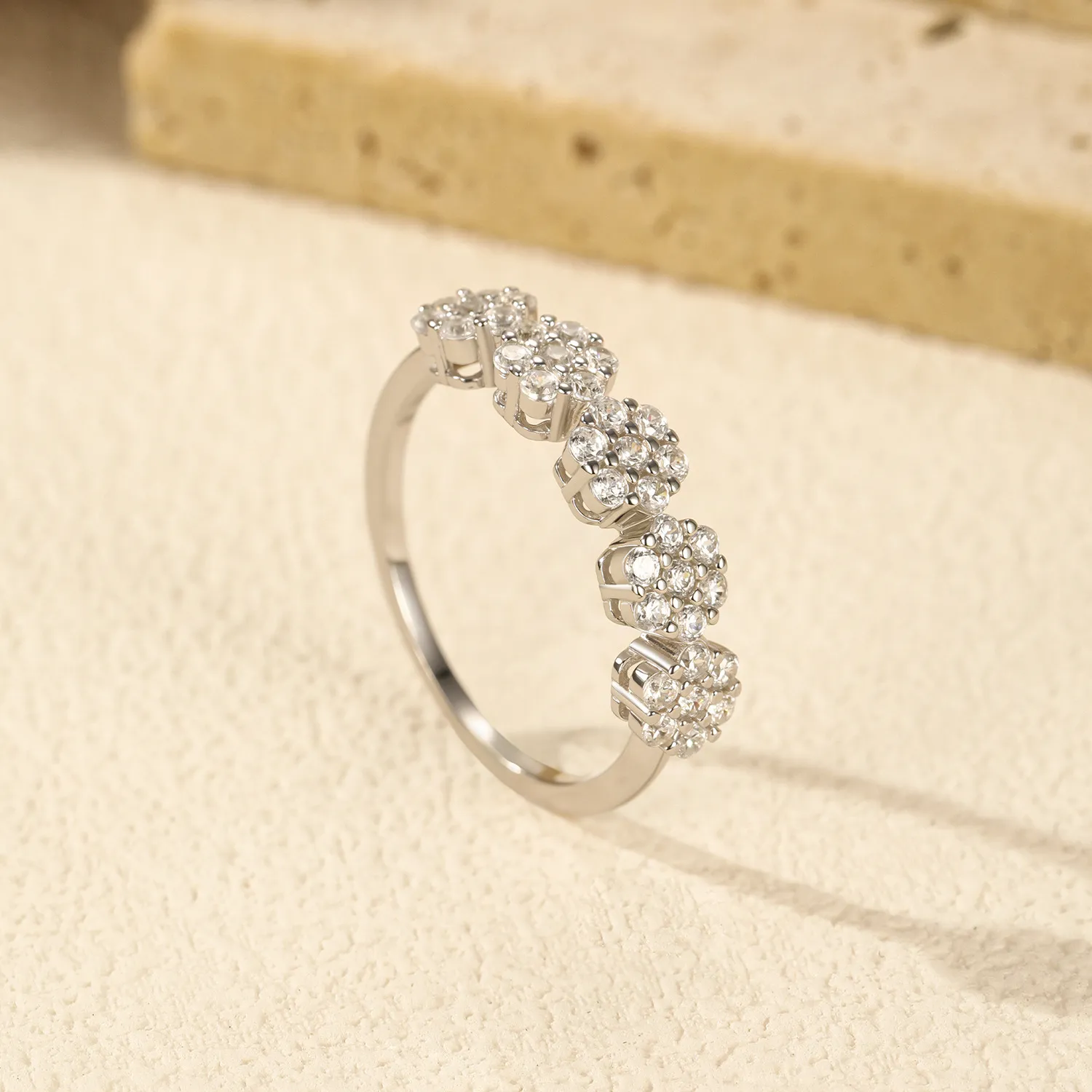 925 Sterling Silver Zirconia Flower Band Ring 70100310 - image2