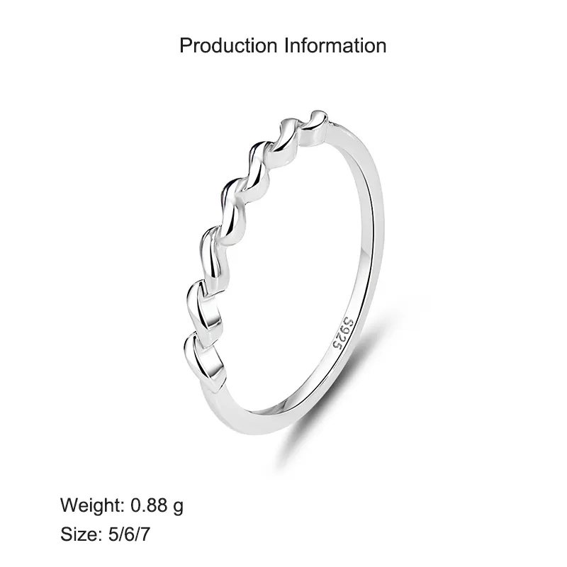 925 Sterling Silver Minimalist Twisted Wave Stacking Ring 70100325 - image2