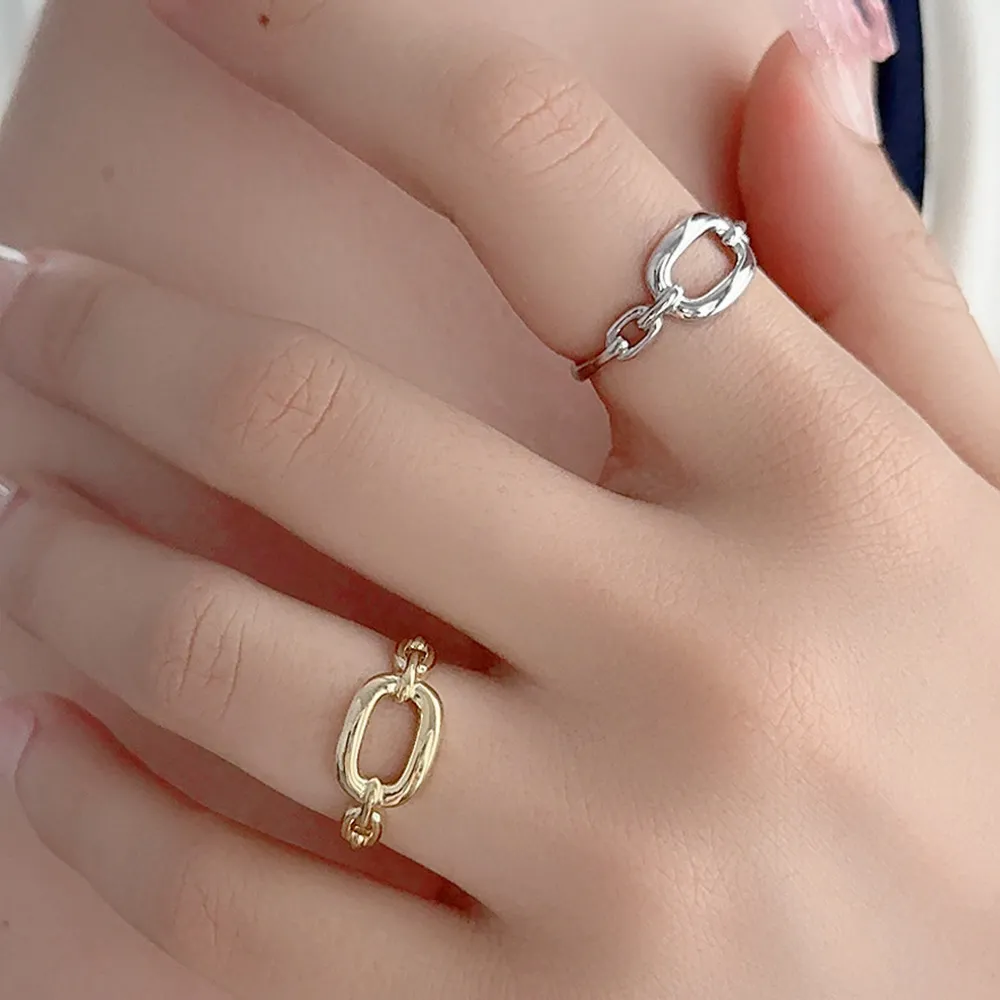 925 Sterling Silver Gold Plated Open Chain Link Adjustable Ring 70100332 - image1