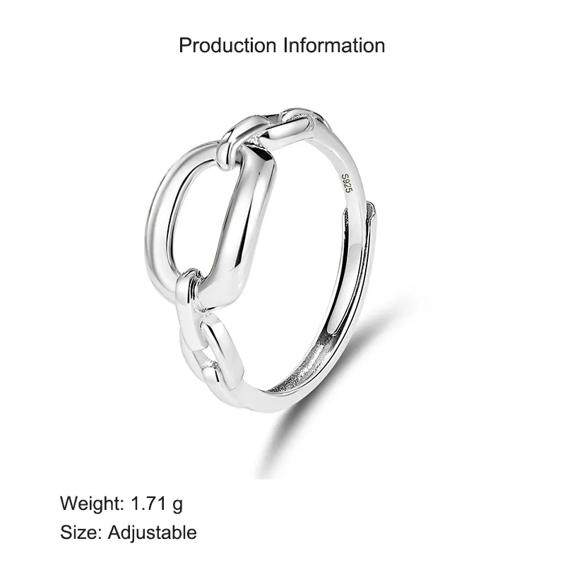 925 Sterling Silver Gold Plated Open Chain Link Adjustable Ring 70100332 - image2