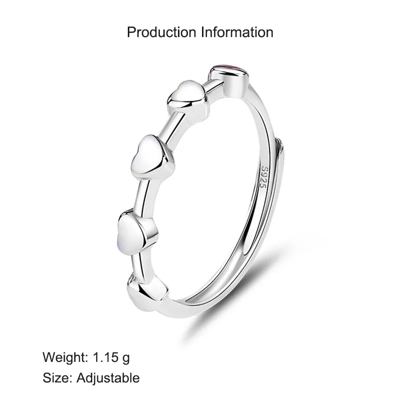 925 Sterling Silver Minimalist Adjustable Heart Stackable Ring 70100334 - image2