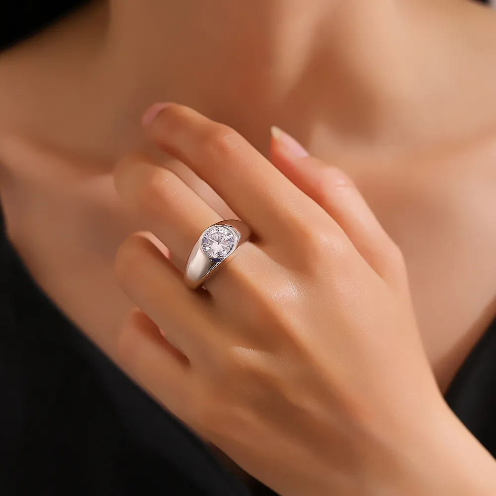 925 Sterling Silver Bold Minimalist Round Cut CZ Men Ring 70100335 - image1