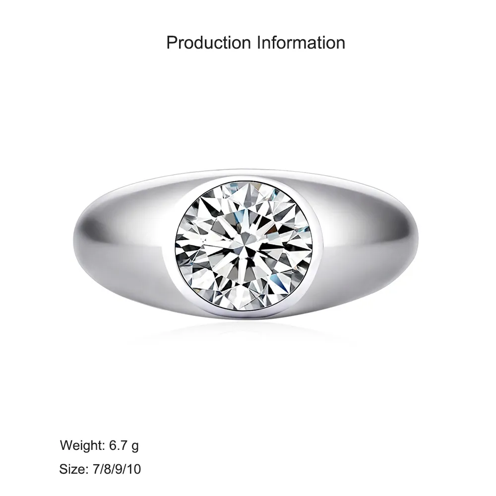 925 Sterling Silver Bold Minimalist Round Cut CZ Men Ring 70100335 - image2