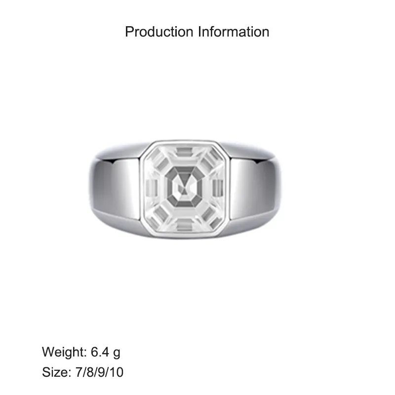 925 Sterling Silver 8A Emerald Cut Men Statement Band Ring 70100336 - image2