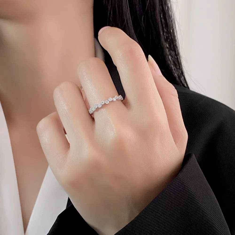 925 Sterling Silver Minimalist  Round CZ Stacking Band Ring 70100337 - image1