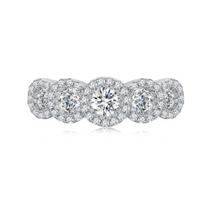 925 Sterling Silver Round Halo CZ Band Ring 70100339