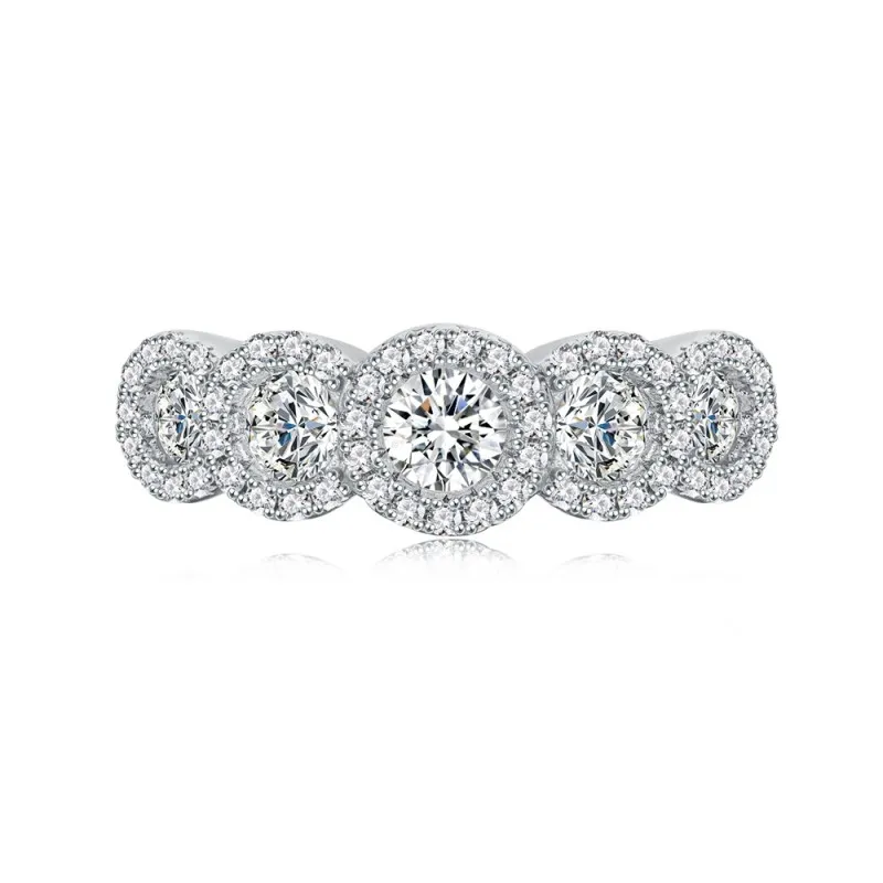 925 Sterling Silver Round Halo CZ Band Ring 70100339