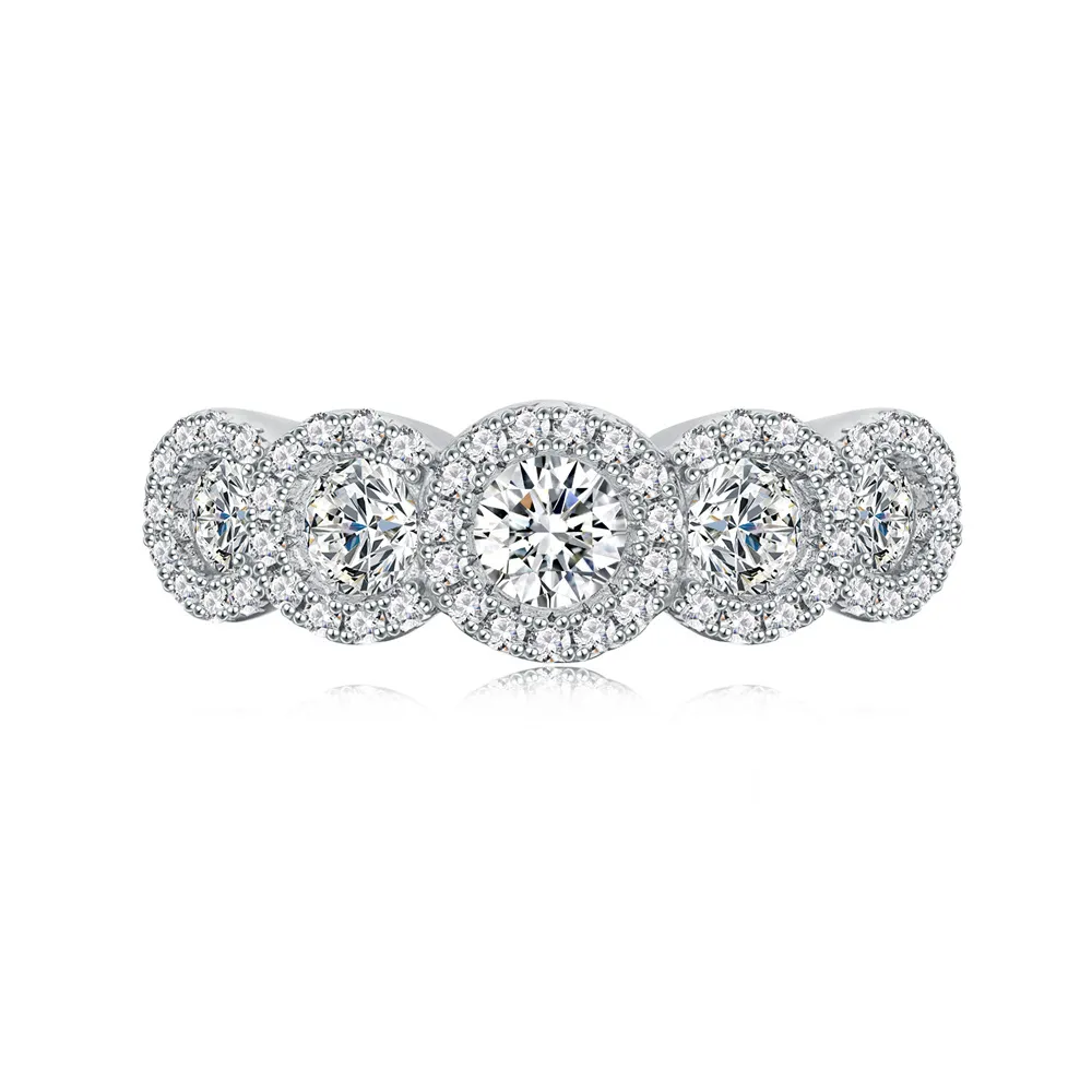 925 Sterling Silver Round Halo CZ Band Ring 70100339